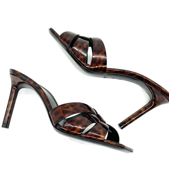 Saint Laurent YSL Tribute 85 Leopard Tartaruga Patent Mule Sandals Heels - Picture 14 of 16
